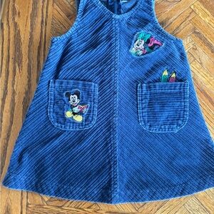 Vintage Blue Corduroy Toddler Dress with Mickey & Minnie Mouse Patches